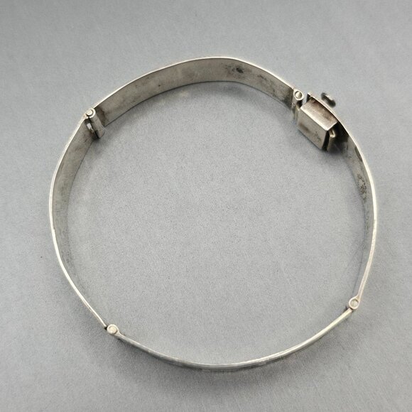 VTG Taxco Castaneda Sterling Silver 925 Turquoise Inlay Panel Bracelet 7" - Picture 3 of 9